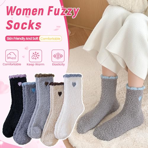 Image of Eocom Fuzzy Socks for Womens Warm Fluffy Winter Cozy Thick Plush Slipper Sleep Comfy Crew Christmas Socks 5 Pairs