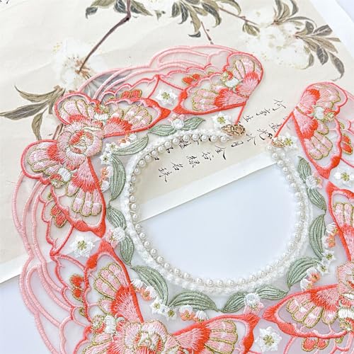 Girls Vintage Dress Detachable False Collar Pearl Beaded Shawl Scarf Chinese Embroidery Butterfly Necklace Capelet3