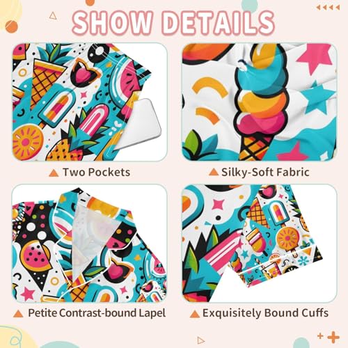 senya Colorful Summer Ice Cream Satin Summer Pajama Sets Silk Short Sleeve Button Down Sleepwear3