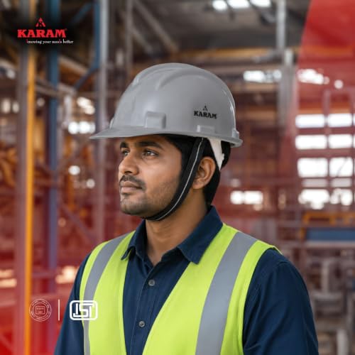 Image of Karam PN501 Safety Helmet for Men Industrial and Construction Use| Manual Adjustment Type with Adjustable Chin Strap| Triple Corrugation and is Certified Safety Helmet Lamination Blue | Pack of 2