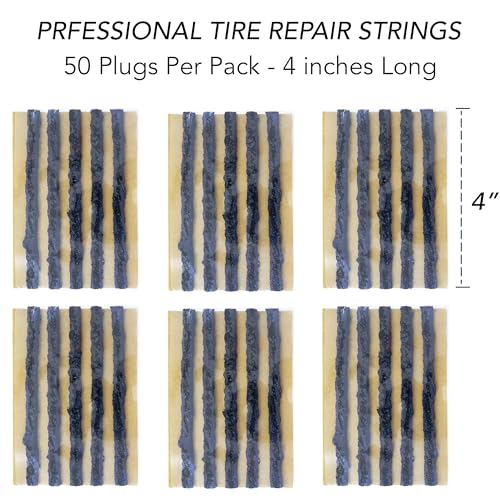 Image of C-HORSE 50 Pcs 4 inch Black Tire Repair Plugs, Tubeless Tire Plug Heavy Duty for Cars, Bikes, ATV, UTV, Mowers, SUVs - Durable Rubber Puncture Fix Tire Strings, Pack of 50