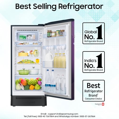 Image of Samsung 189 L, 5 Star, Digital Inverter, Direct-Cool Single Door Refrigerator (RR21H2H25WB /HL, Wild Lily Blue, Base Stand Drawer, Single Touch Defrost, 2026 Model)