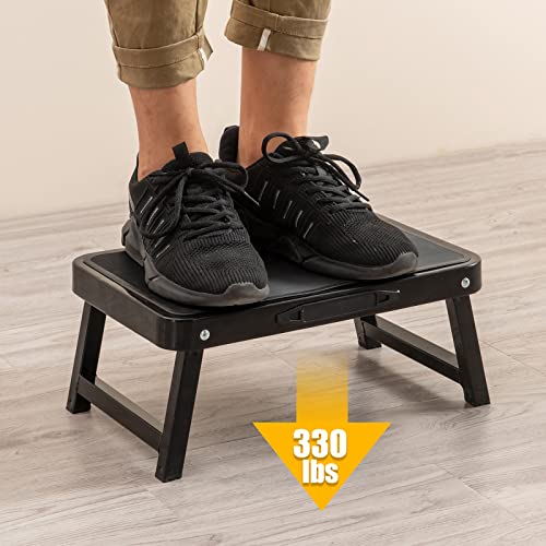 Folding Step Stool, Folding Metal 1- Step Stool 330 Lbs, Sturdy Portable Lightweight Step Ladder With No-Slip Feets & Handle By Cheago, Black #TOP4