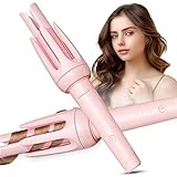 Auto Hair Curler, Automatic Curling Iron with 4 Temperature & 3 Timer, Automatic Shut-Off, Anti-Scald, Anti-Tangle Rotating Curling Wand for Hair Styling, Pink