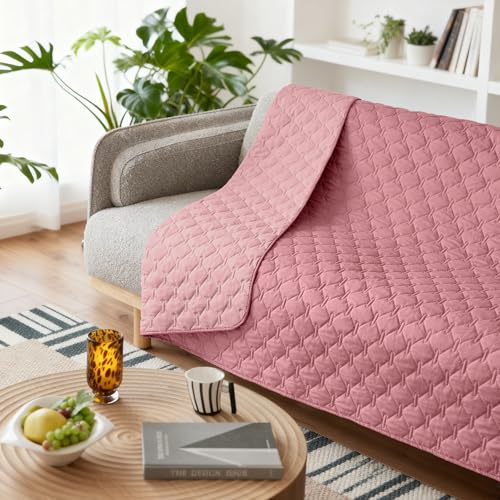 Image of gogobunny 3X Stronger Waterproof Pet Blanket, Scratch Proof Furniture Protector for Dogs Cats, Reversible Cover 82x120 Inch, Dark Pink /Light Pink