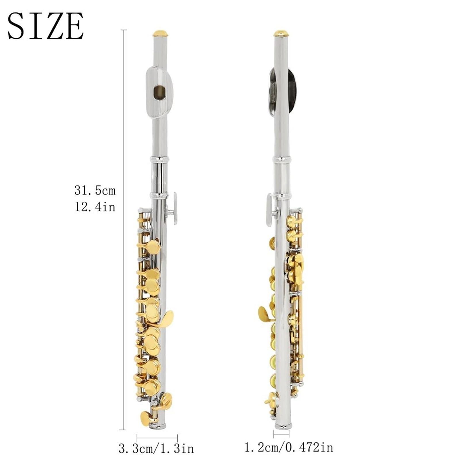 Classic Flet Poprzeczny Klucz C Piccolo 16 Z Zamkniętym Otworem Korpus Miedzioniklowy O Połowie Rozmiaru Profesjonalny Instrument Dęty Drewniany(Silver)