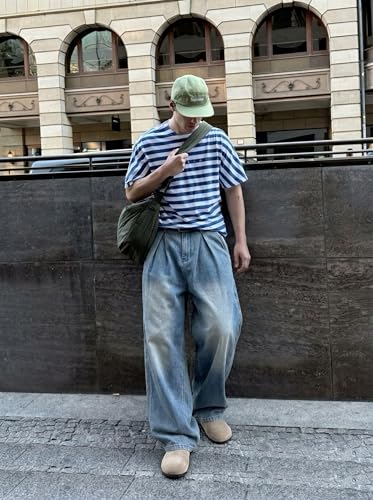 Areant Mens Baggy Jeans Wide Leg Hip Hop Loose Fit Jeans Relaxed Fit Elastic Waist Skate Streetwear Y2K Vintage Denim Pants Blue Small — view 3