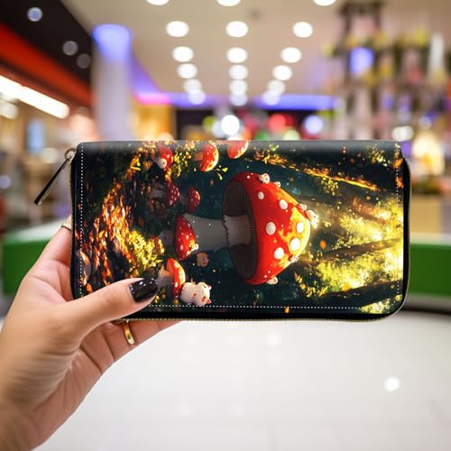 Wallet,Leather Long Wallet Suitable For Ladies And Teenagers - Detachable Wristband + RFID Travel Wallet With Card Slot - Cute Mushroom Forest Cats4