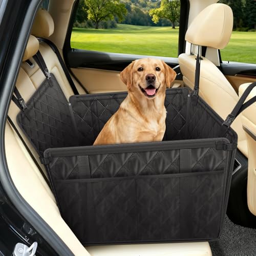 Looxmeer Seggiolino Auto L per Cani, Trasportino per Sedile Posteriore Impermeabile Antistrappo Antisscivolo per Cani Piccole e Medie con Rete Laterale e Cintura di Sicurezza Universali per Auto SUV