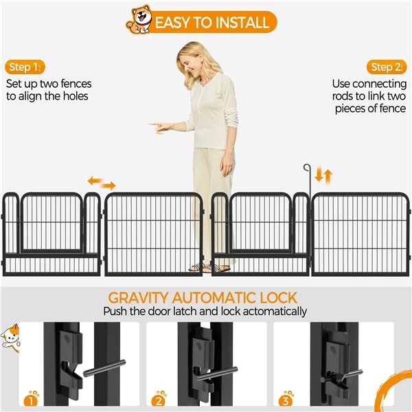 Yaheetech Parc pour Chien 12Panneaux Chenil Enclos en Métal 80 x 60 cm Noir | Clôture modulables pour chien, chiots, lapins, canards Cage pour Chien Barriere chien à loquet intérieur/extérieur Pliable