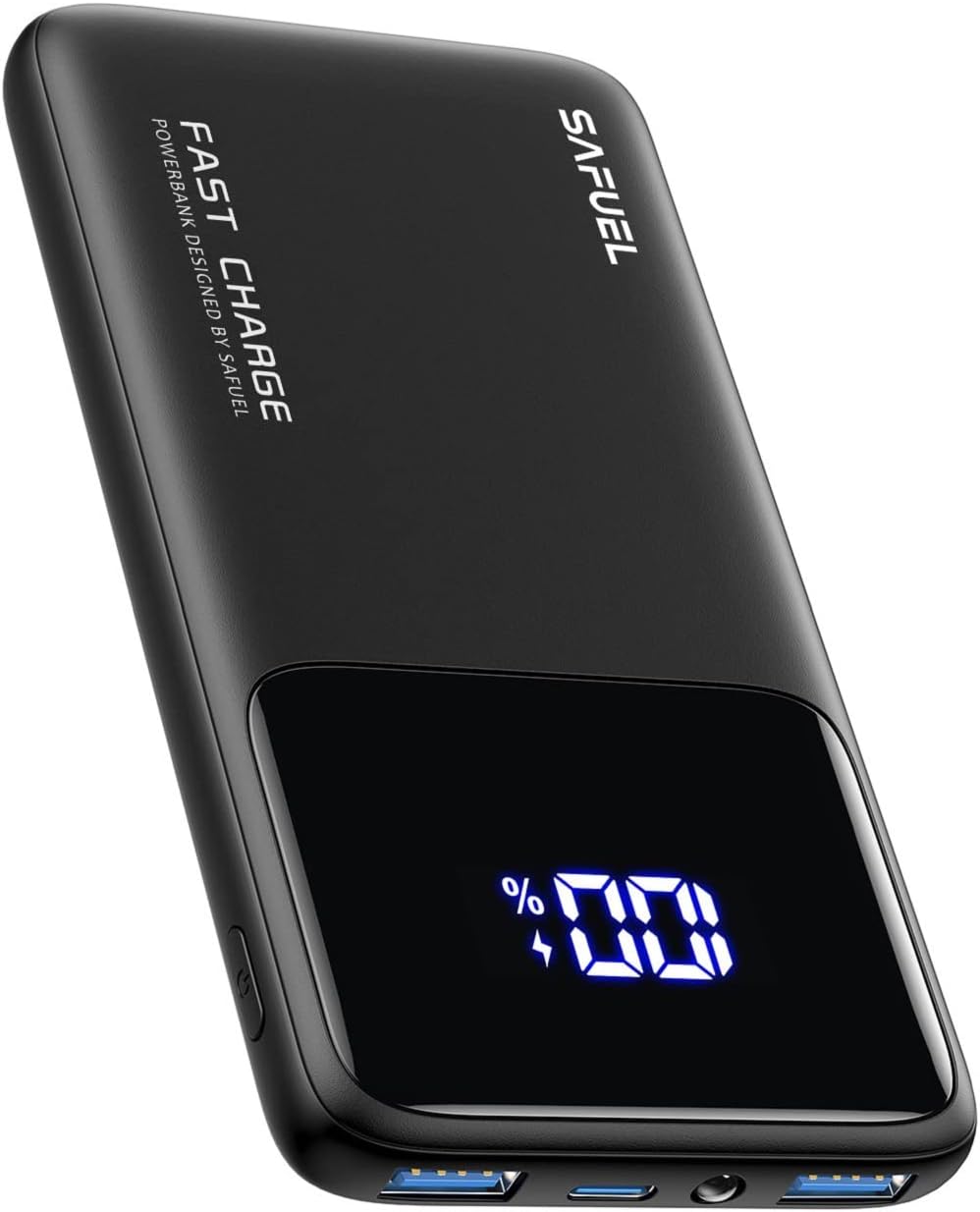 SAFUEL Power Bank, 10500mAh 22,5W PD3.0 QC4.0 Powerbank a Ricarica Rapida Display LED Caricatore Portatile più Sottile con Portacellulare & Torcia, per iPhone 15 14 Airpods Samsung S22 S21 Huawei ECC. Nero - Immagine 1
