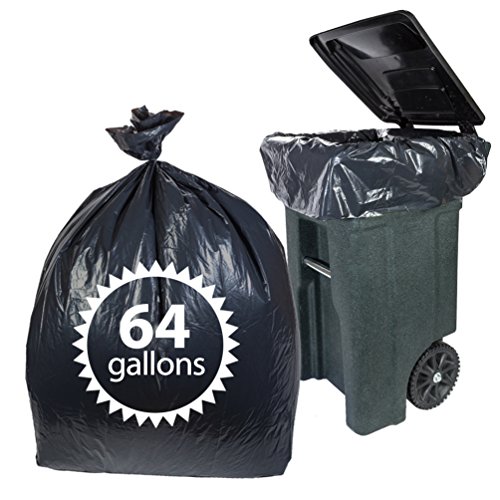Toter 64 Gallon Trash Bags By Primode - 50 Count Heavy Duty Black Garbage Bag For Indoor Or Outdoor Use 50x54 Made In The USA