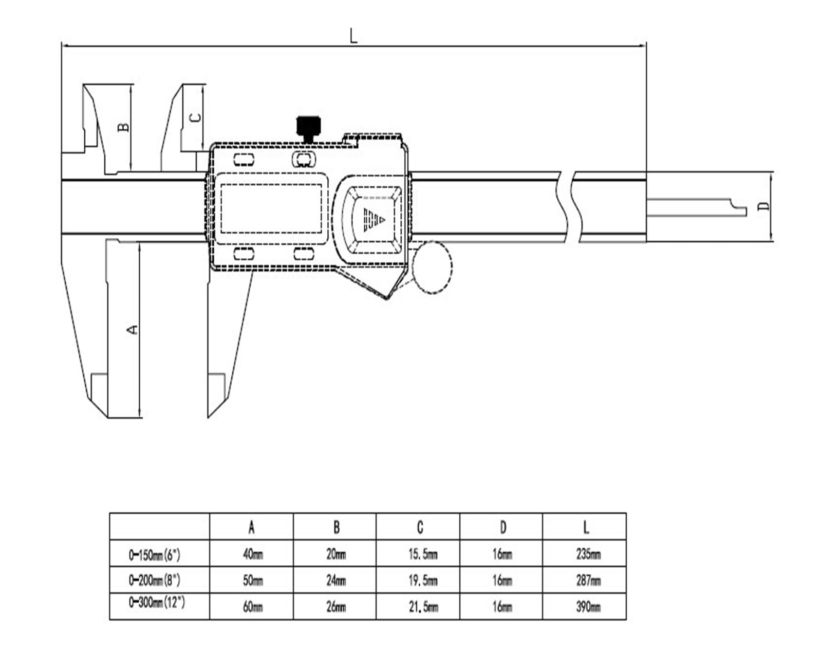 Digitaler Messschieber, Messbereich 0–150 mm, 0–200 mm, 0–300 mm(0-150mm)
