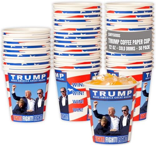 Smygoods Trump Design Disposable Paper Coffee Cups (12 OZ 50 Count) For Hot Beverages Tea Espresso Cocoa - To Go Drink Containers Caf & Office