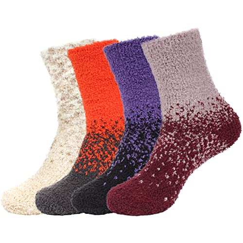 Image of BambooMN Colorful Fuzzy Socks - Assorted Super Soft Warm Microfiber Comfy Home Socks - Value Pack
