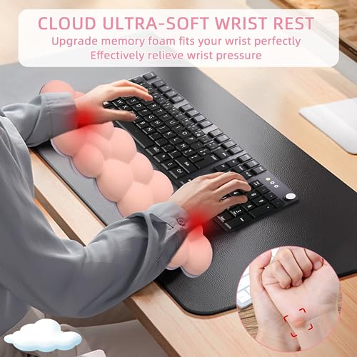 Image of Cloud Wrist Rest for Computer Keyboard, PU Leather Cloud Palm Rest Keyboard, Cute Wrist Pad for Keyboard, Wrist Support for Keyboard, Desk Accessories Keyboard Arm Rests for Wrists, (Pink)