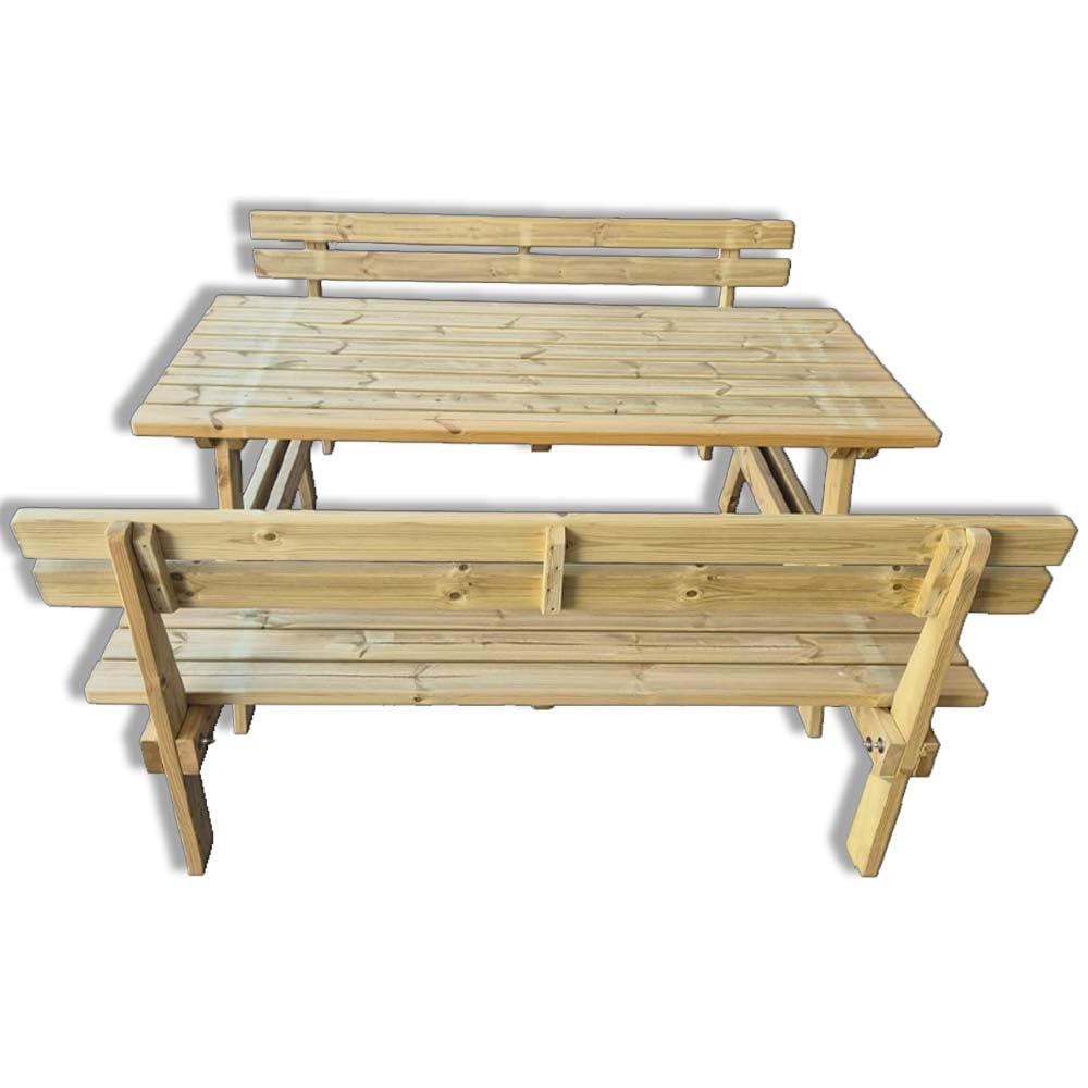 SUNWOOD Tavolo da picnic in legno 6 posti con panche integrate e schienale, 180x190x78h cm, in pino nordico impregnato