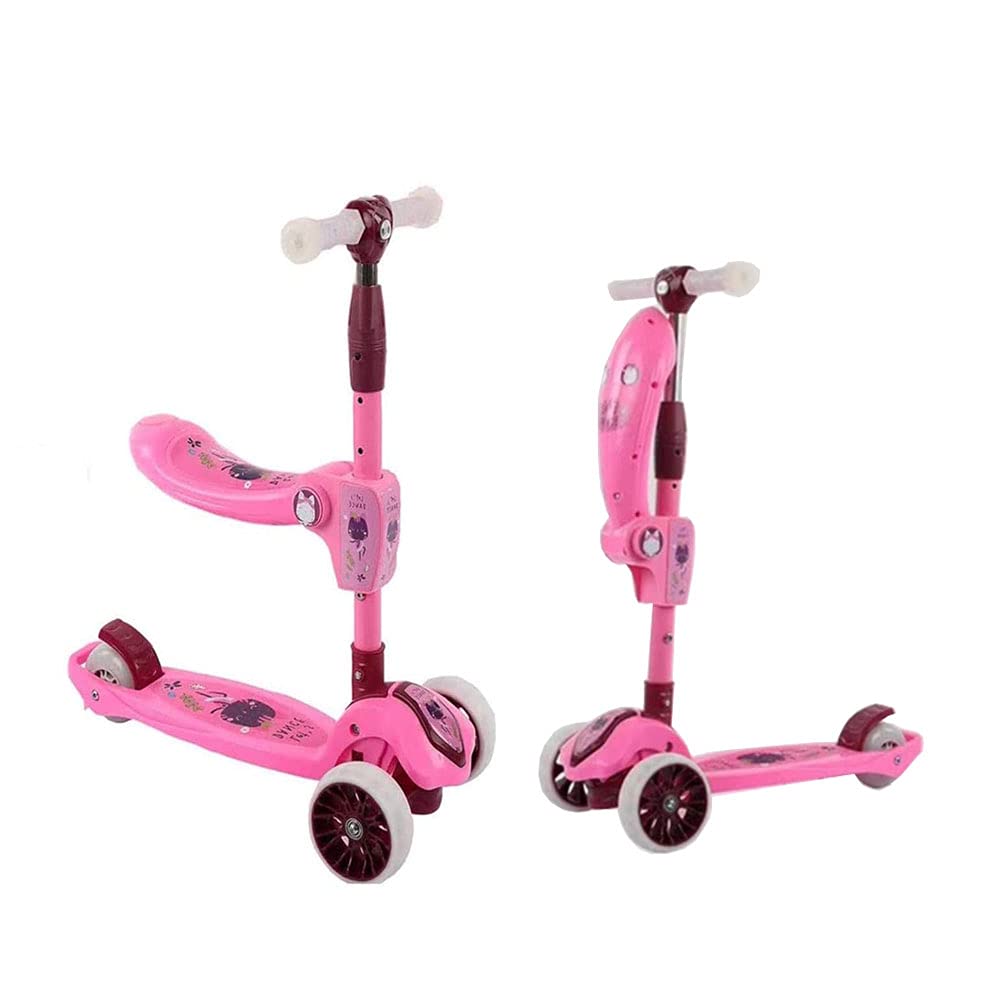COOLBABY 2 IN 1 Children's Balancing Car 3 Wheel Kick Scooter for Kids Folding Pedal Scooters Outdoor and Indoor Ride on Toys PINK, 33