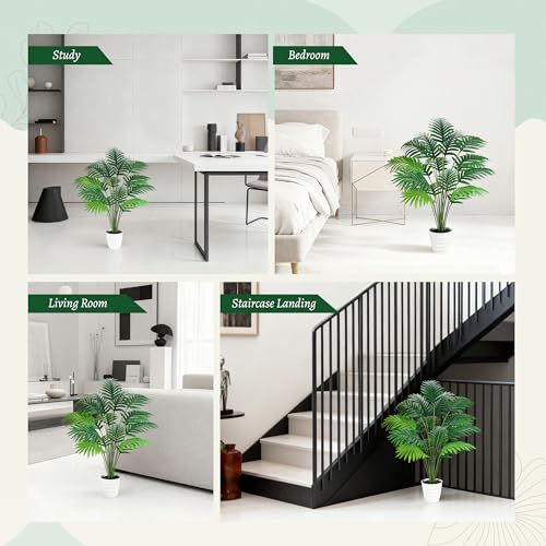 Der Rose 28" Fake Palm Tree Tall Artificial Plants Areca Faux Trees Indoor in White Pot for Home Office Living Room Floor Porch Balcony Decor - Image 6