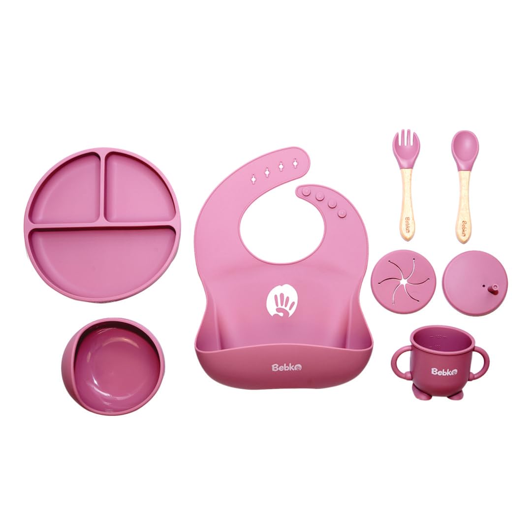 My First Baby Feeding Set | Silicone Baby Weaning Set of 6 Pcs | Tableware Kit | BPA-Free | Food Grade Silicone Baby Plate, Bowl with Suction, Cup, Spoon, Fork, and Bib | Easy to Clean Anti-Slip-image-37