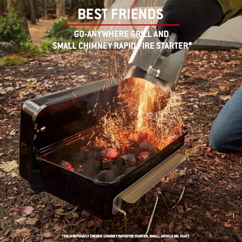 Weber Go-Anywhere Holzkohlegrill/Tragbarer Grill mit klappbaren Beinen, Kompaktes Design für Camping und Picknicks, Robuste Emaille, Präzise Temperaturregelung, 42 x 26 cm Grillfläche, Schwarz