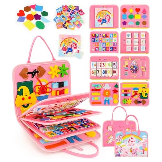 Gontence Busy Board per Bambini | Giochi Montessori per 2 3 4 5 Anni Tavola Sensoriali per Giocattoli attività Giocattolo Educativo per Apprendere Le Abilità di Base della Vita Unicorno