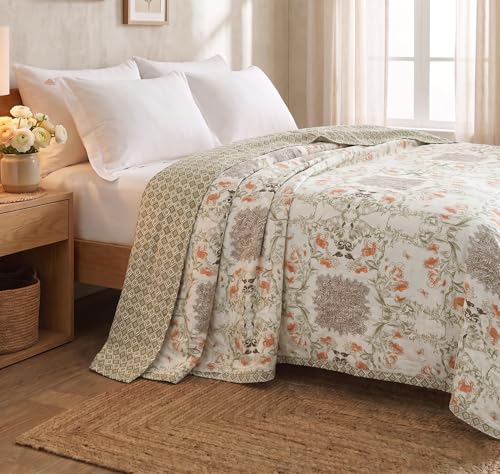 Image of BSB HOME 280 GSM Reversible Dohar for Double Bed, Ultra Soft Microfiber AC Blanket, Lightweight All Season Blanket, Breathable, Skin Friendly, 85 x 88 Inches (216 x 224 cm) - Olive Sprig