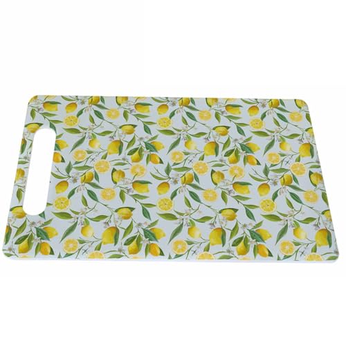 Bcumuq Lemon Cutting Board Fruits Tree Branches Leaves White Flower Grip Handle Chopping Boards Cutting Board for Kitchen Plastic 16' x 10' x 0.24'
