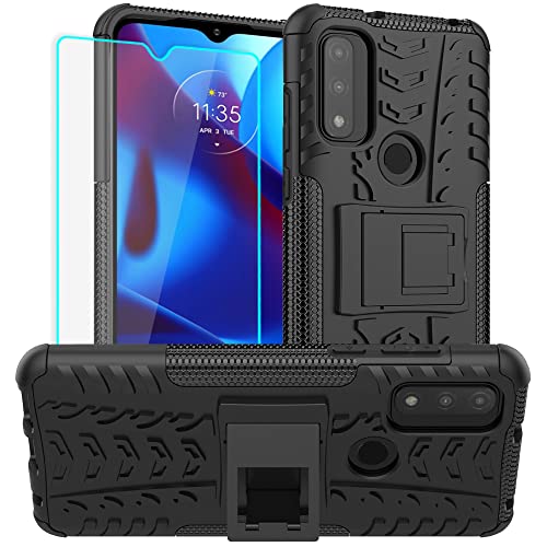 for Moto G Pure Case, Moto G Pure Phone Case with HD Screen Protector, Shockproof Silicone Protective with Kickstand Hard Phone Cover for Moto G Pure (Black)