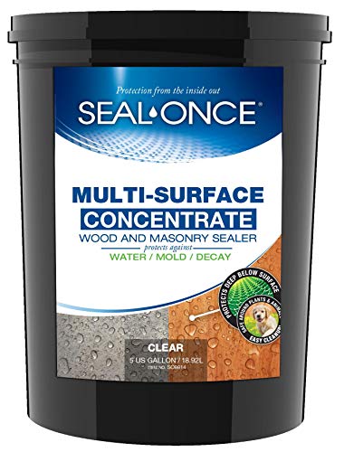 SEAL-ONCE Multi-Surface Concentrate Sealer, Waterproofer & Stain, 5 Gallon, Water-based Penetrating, Low-VOC Formula