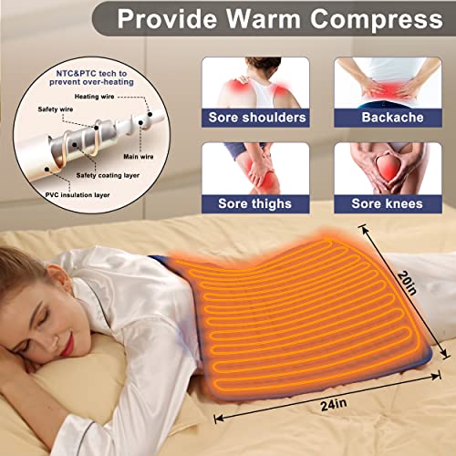 Image of Heating Pad Electric Heat Pad, Hot Heated Pad,Multiple Temp and Timer Settings,Suitable for Shoulders, Neck, arms, Abdomen, Back, Legs, etc (NavyBlue, 24 inchX20 inch)