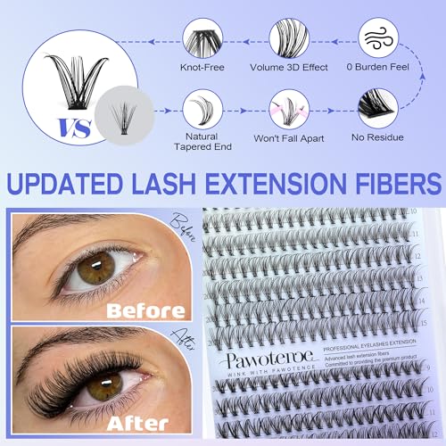 Image of Pawotence Lash Extension Kit DIY 280pcs Individual Lash Clusters Kit 20D&30D Natural 9-15mm Cluster Eyelash Extensions Kit with Lash Bond and Seal, Tweezers for Self Use (20D&30D, 0.07D, 9-15mm, Kit)