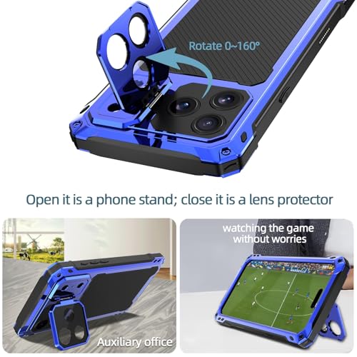 Coque iPhone 16 Pro Max silicone rigide bleu avec béquille de visionnage mains libres
