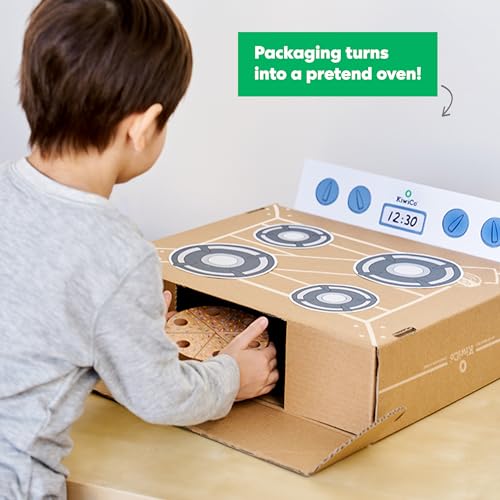 KiwiCo Bake-a-Cake Stand Mixer | Play Kitchen | Kids Baking Playset Ages 3+ | Learn Early Math with Wooden Play Set | Includes Ingredients, Mixer, Measuring Spoons & Recipe Cards