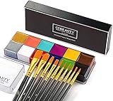 CCbeauty Gesichtsfarbe Professional Ölbasierte 12 Farbe mit ungiftige Palette, 10 schwarzen Pinseln Halloween Körperkunst Party Schminke