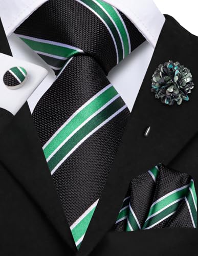 Image of Hi-Tie Men's Tie Lapel Pin Set Pocket Square Cufflinks Formal Woven Silk Tie Sets Wedding Party
