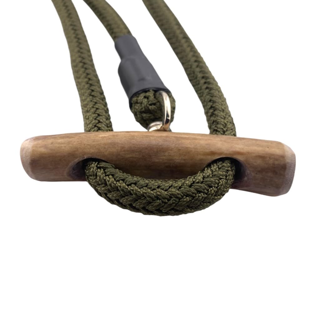 Umhängeleine Moxonleine Melrose– Robuste Retrieverleine mit Zugbegrenzung und Geweihstopper | Ideal für Hundesport, Jagen und Agility | Stufenlos verstellbar 280 cm x 8 mm (Oliv)
