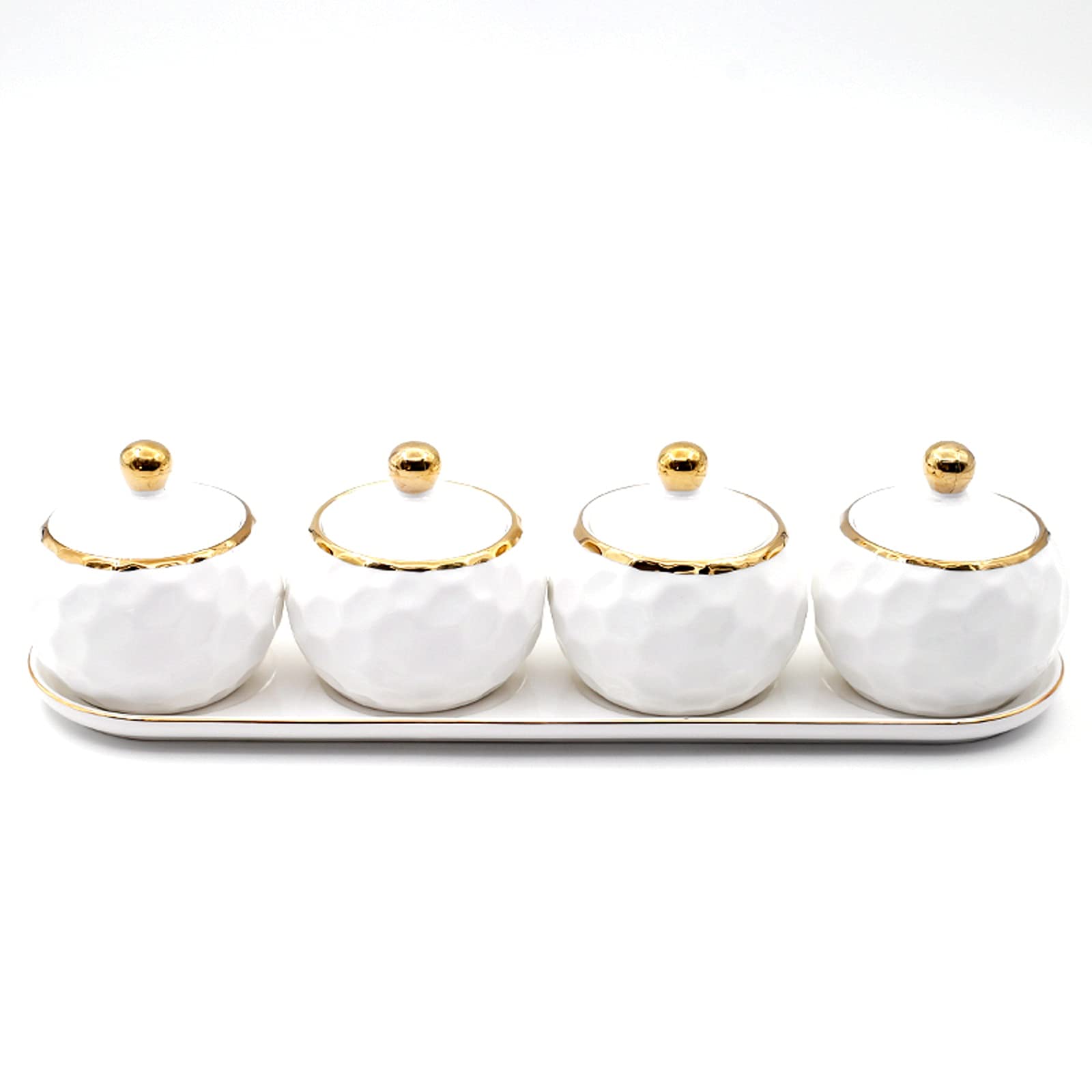 TBLOTYD Spice Bottles Spice Jars Ceramic Sugar Bowls Condiment Pots Spice Jars Seasoning Box Set with Lid Spoon and Tray-Sets of 4 Seasoning Jars,White-B