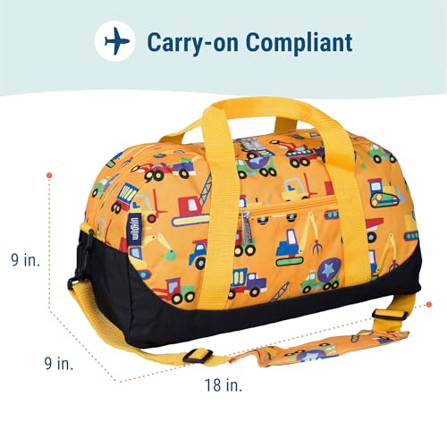 Image of Wildkin Kids Overnighter Duffel Bag - Carry-On Travel Bag for School & Sleepovers, Lightweight, Durable, Boys & Girls Ages 4-15 - Under Construction
