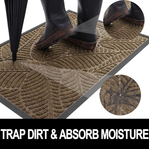 Colorxy Waterproof Doormat, Sturdy Natural Rubber Front Indoor Mat, Non Slip Low Profile Indoor Outdoor Door Mats, Stain and Fade Resistant Floor Mat, Easy Clean Patio Entrance Mat, 47''x24'', Brown