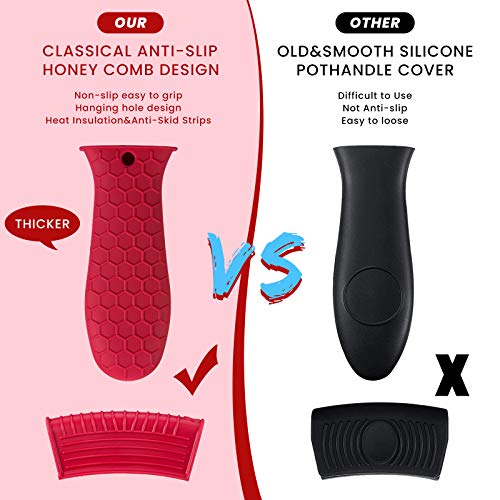 8 Pieces Silicone Hot Handle Holder Non Slip Pot Holders Cover Assist Hot Pan Handle Rubber Heat Resistant Pot Sleeve Grip Cookware Handle For Frying Cast Iron Skillet Metal Pan (Red) #TOP3