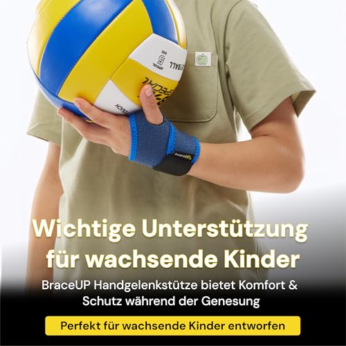 BraceUP Handgelenkbandage Kinder – Verstellbare Handgelenkschiene für Jungen und Mädchen (100–140 cm), Handgelenkschoner für Alltag, Sport & Verletzungen