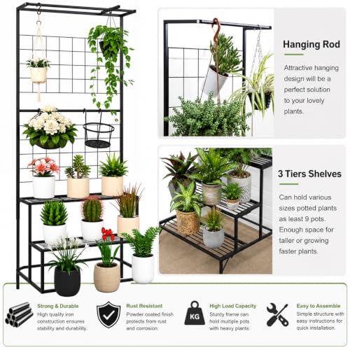 Image of 6-Tier Rust-Proof Metal Plant Stand for Balcony & Indoor Use - Heavy-Duty Gamla Stand for 6 Pots (Lohe Ka Stand) (large 3 tier plant stand)