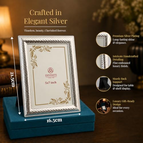 Image of Diviniti Decorative Metal Photo Frame for Tabletop & Wall Display | Elegant Silver Finish Picture Frame for Home Decor | Portrait & Landscape Photo Frame for Living Room, Bedroom, Office & Gifting