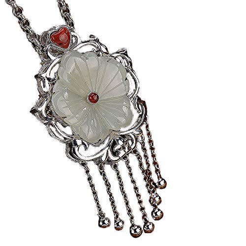 Colgante de jade hetiano en plata 925: amuleto de piedra natural con flecos para regalar.