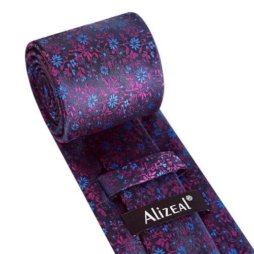 Image of Alizeal Mens 3.15inches Exquisite Floral Tie with Small Flower Printed Pocket Square