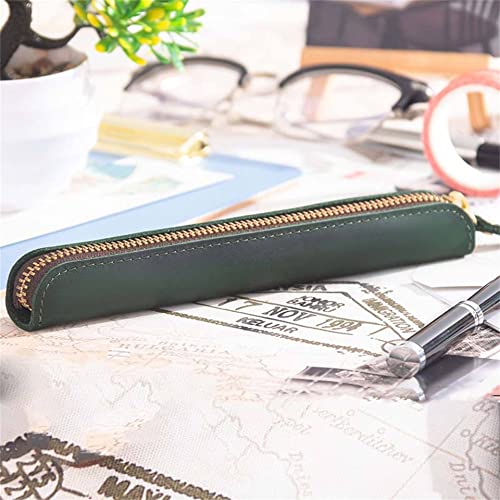 Image of Retro Crazy Horse Genuine Leather Stationery Pencil Case Storage Bag Casual Stationery Box (Green)