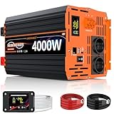 Convertisseur 24V 220V Pur Sinus 4000W/8000W Onduleur Transformateur de Tension Inverter avec écran LCD Télécommande & 2 Prises EU & Ports USB 3,4 A & Port de USB C pour Camion,Camping car park,Voyage