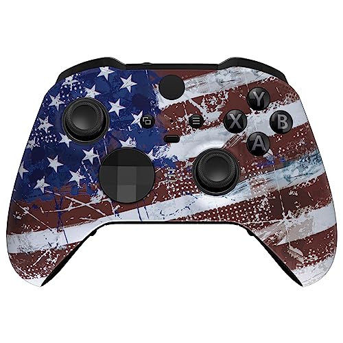 eXtremeRate Impression US Flag Replacement Faceplate Cover for Xbox One Elite Controller Series 2 (Model 1797), Soft Touch Front Housing Shell &amp; Accent Rings for Xbox Elite Series 2 Core Controller