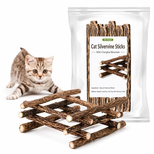SKY-TOUCH 10pcs Catnip Dental Chew Sticks for Cats Natural Wood Catnip Teething Chew Toys Dental Care & Entertainment for Cats